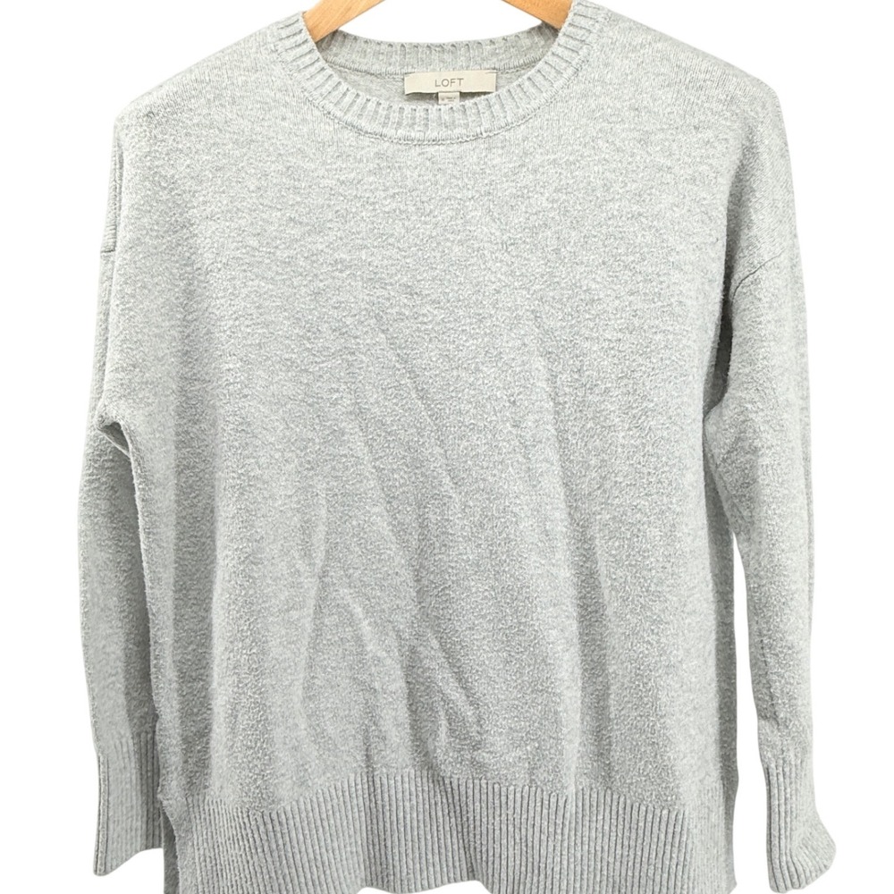 LOFT Light Grey Textured Knit Crew Neck Sweater Women's Medium